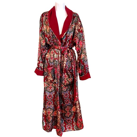 Victoria 's Secret Other - Victoria's Secret Paisley Satin Lounge Robe Hefner Style Maroon Terry Lining L